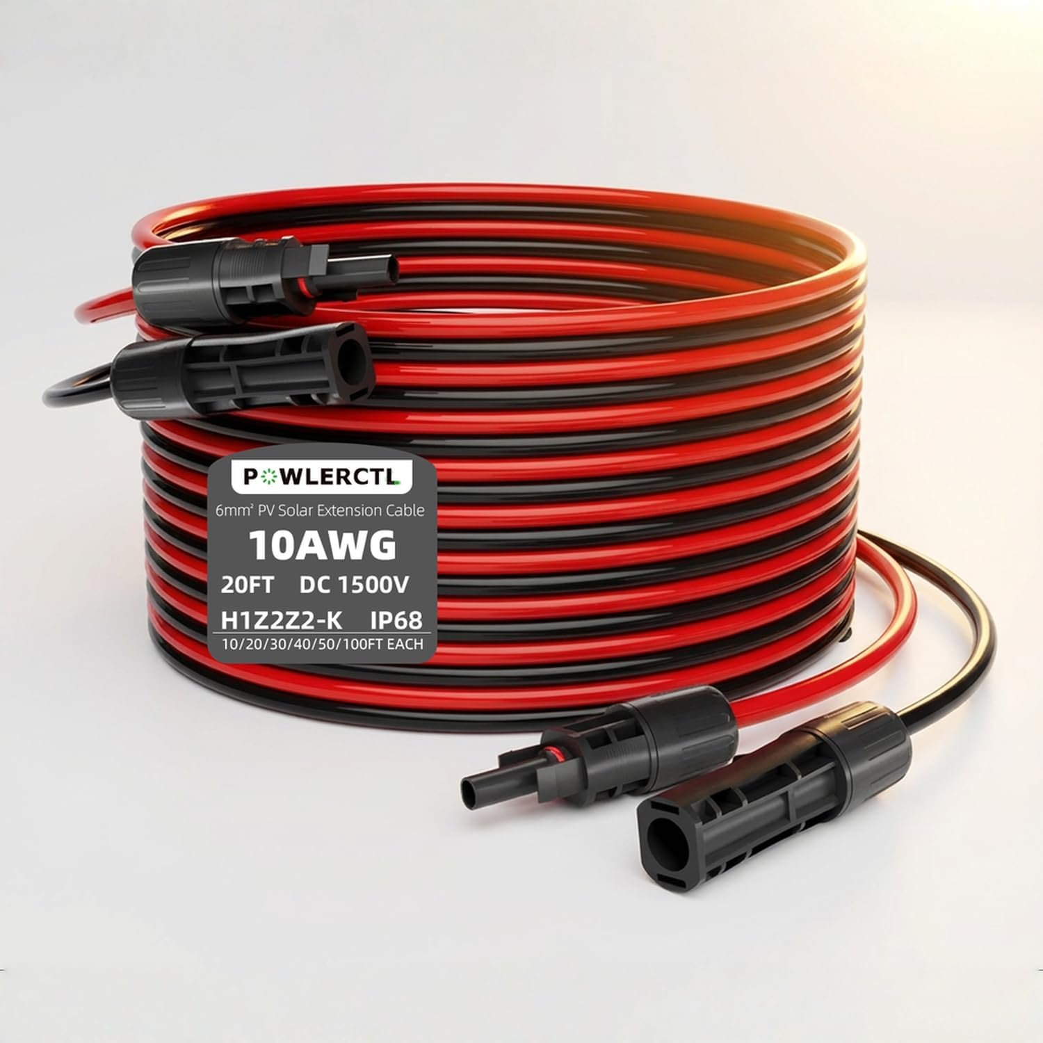 Powlerctl Solar Panel Extension Cable 10 AWG 20Ft