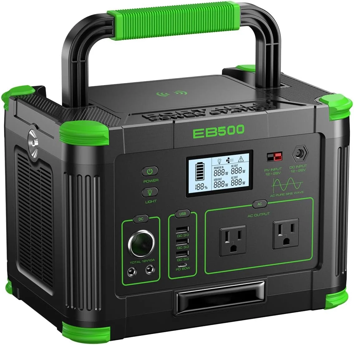 Amazon Portable Power Station 500W side view with ports