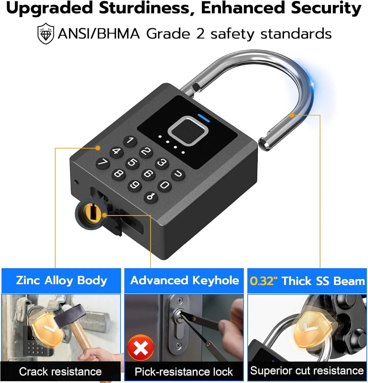 USB-C charging port and internal battery compartment of the Anweller P15 smart padlock