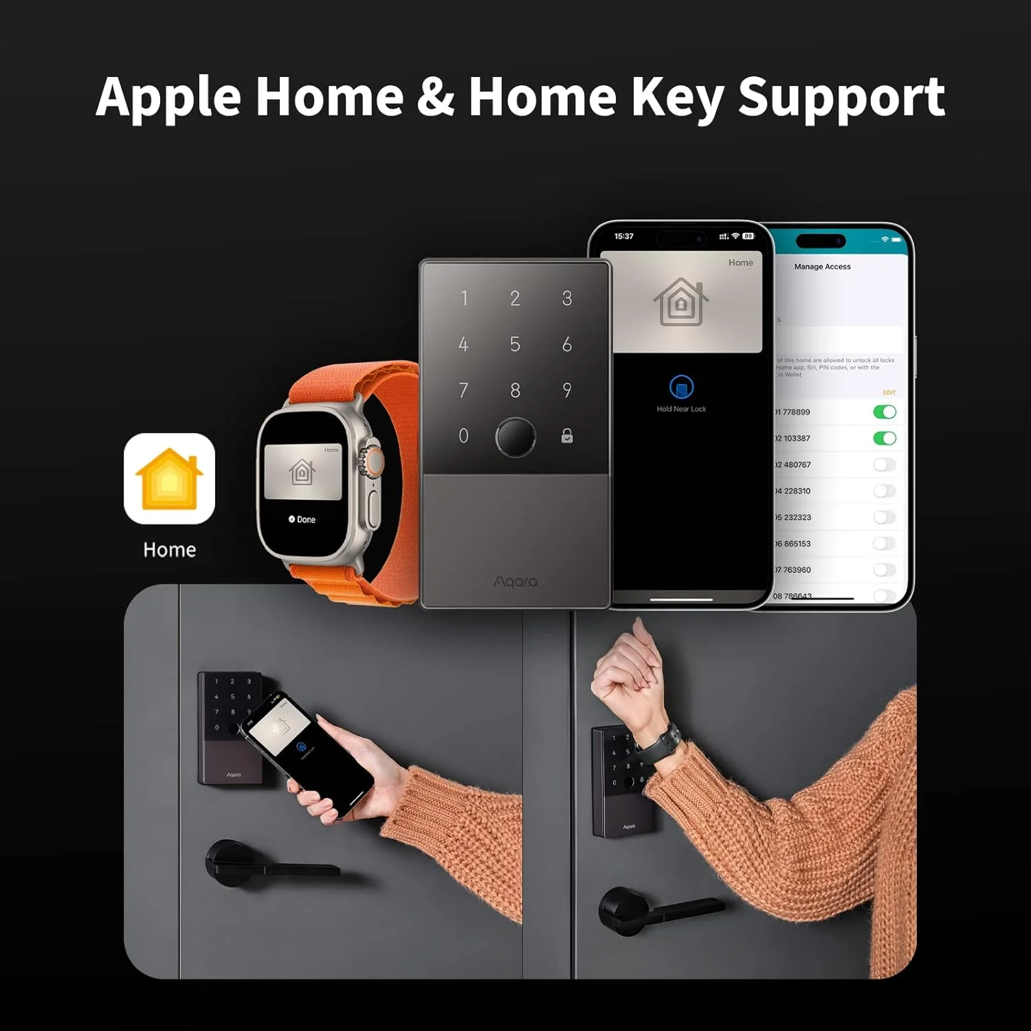 Aqara U100 Smart Lock installed on a door, showing its sleek design