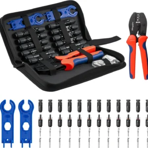 BougeRV Solar Crimper Tool Kit - Crimper, 12 Pairs Connectors, 2 Spanner Wrench for 14-10 AWG Solar Panel Cable Wire Crimping PV Assembly and Installation view 1