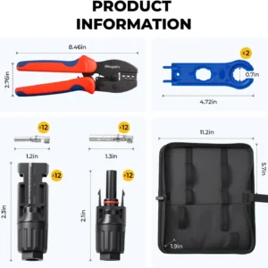 BougeRV Solar Crimper Tool Kit - Crimper, 12 Pairs Connectors, 2 Spanner Wrench for 14-10 AWG Solar Panel Cable Wire Crimping PV Assembly and Installation view 2