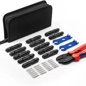BougeRV Solar Crimper Tool Kit - Crimper, 12 Pairs Connectors, 2 Spanner Wrench for 14-10 AWG Solar Panel Cable Wire Crimping PV Assembly and Installation