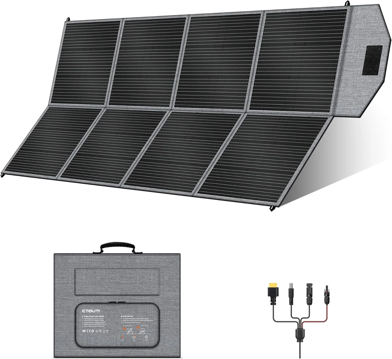 CTOLITY 400W Portable Solar Panel unfolded and angled towards the sun