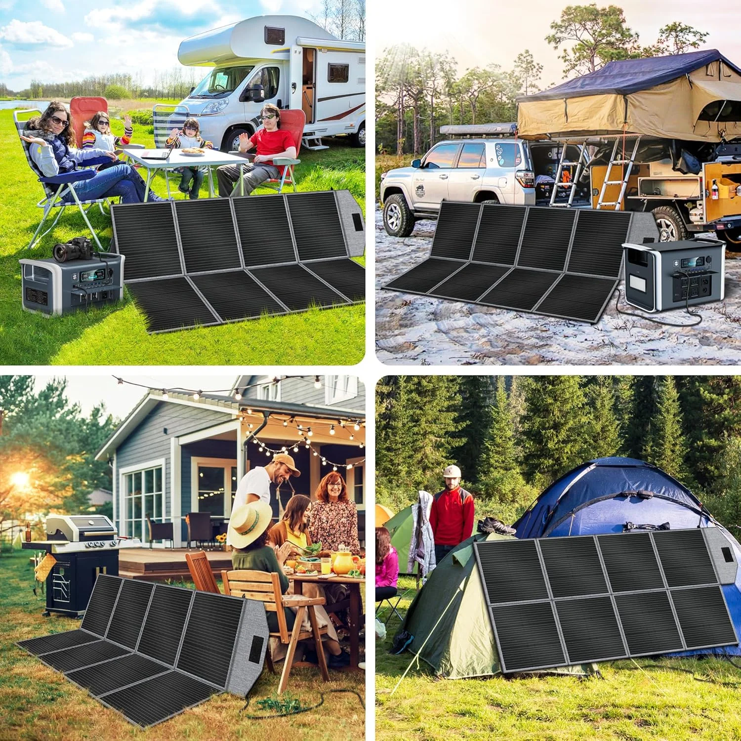 Multiple CTOLITY 400W Portable Solar Panels set up together for increased power generation