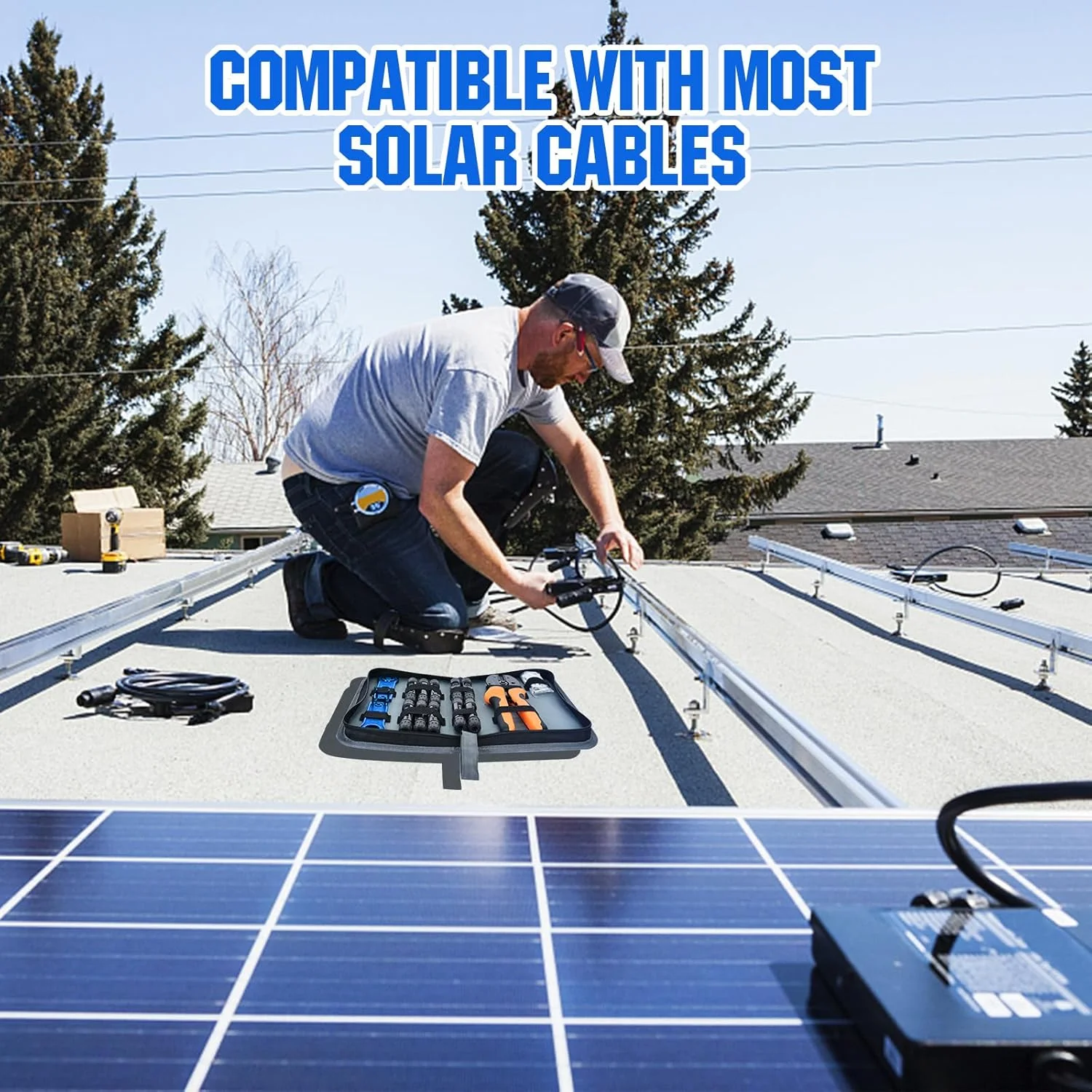 The ECO-WORTHY Solar Crimper Tool Kit stored in its zipper case