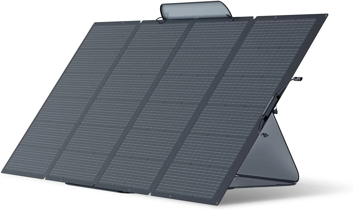 EF ECOFLOW 400W portable solar panel showcasing its unfolded configuration and high wattage output