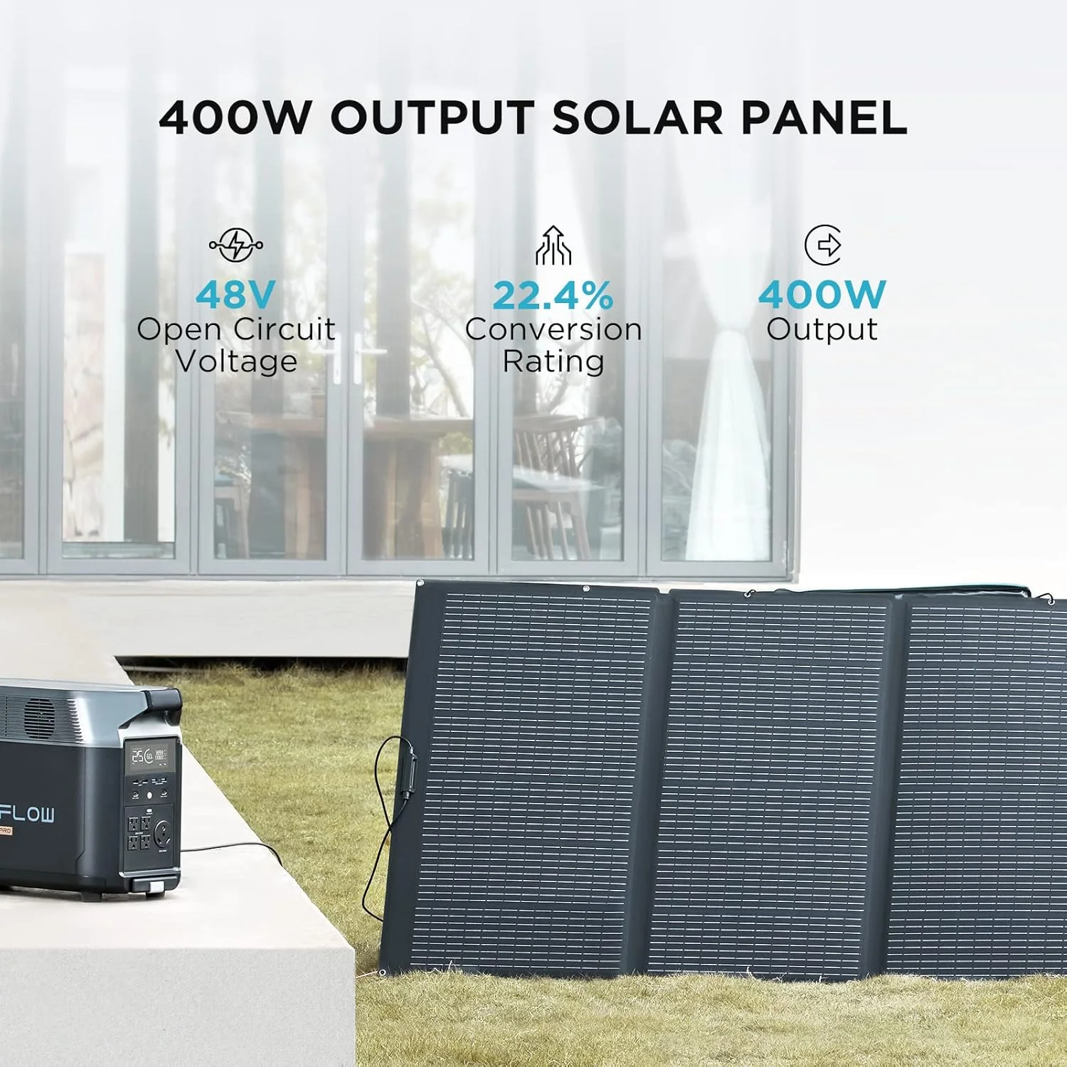 Close-up view of the monocrystalline solar cells on the EF ECOFLOW 400W panel, highlighting their advanced technology