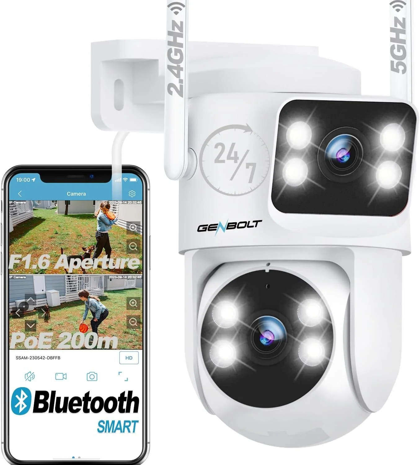 GENBOLT PTZ WiFi Camera dual-lens system for 360-degree surveillance