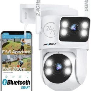 GENBOLT PTZ WiFi Security Camera Outdoor with Dual Lens, CCTV Surveillance with Dual View, Cloud Storage Upgraded with Color Night, Auto Tracking Humanoid Detection [DC&PoE] view 1