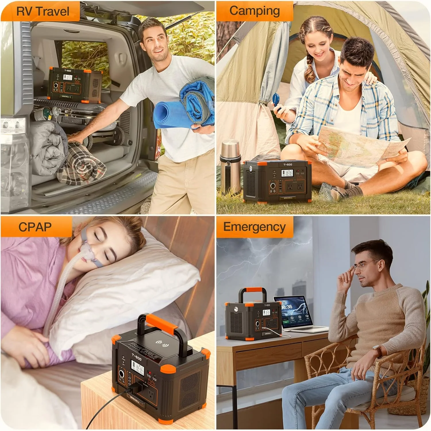 GRECELL 500W Portable Power Station powering various devices in a home setting