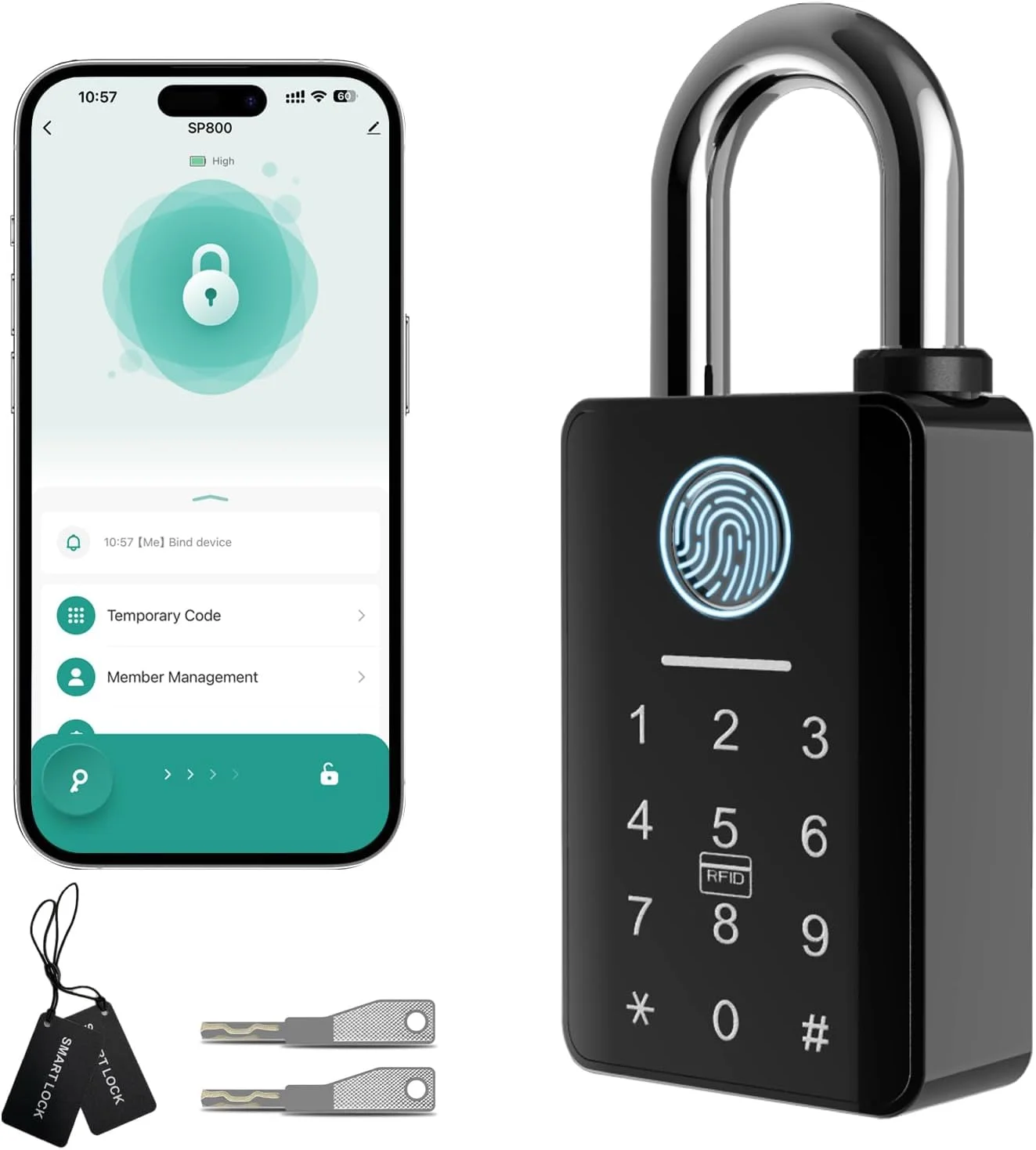 Close-up of heavy-duty fingerprint padlock shackle
