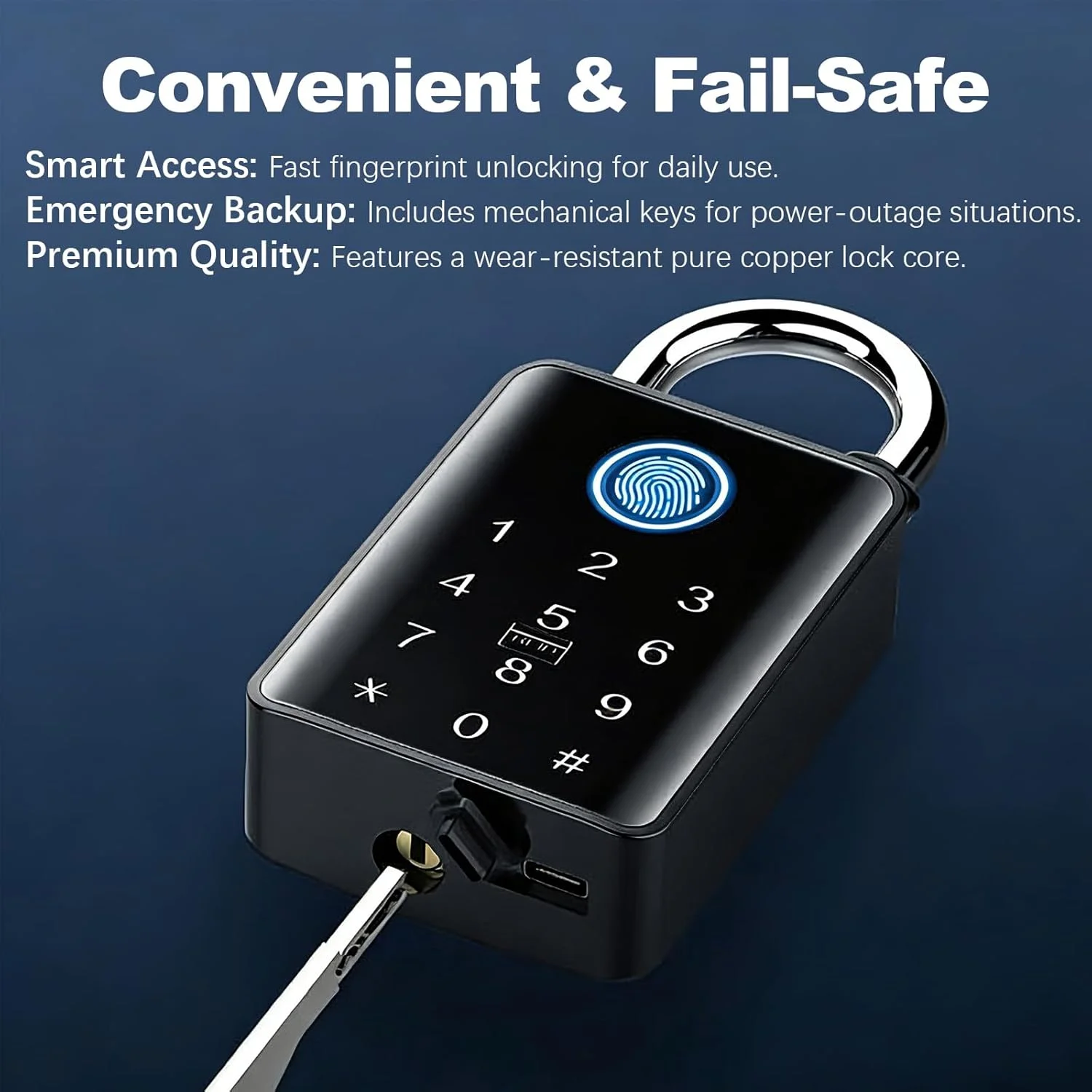 Lifestyle image showing a person using the fingerprint scanner on the padlock