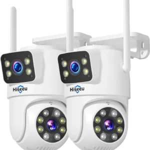 Hiseeu 2Pack Wireless Security Camera, 5G/2.4G WiFi, Dual Lens PTZ Camera Outdoor, Motion Tracking, Color Night Version, No-Monthly Fees, Power Cord, Works with Wireless Camera System/Alexa view 1