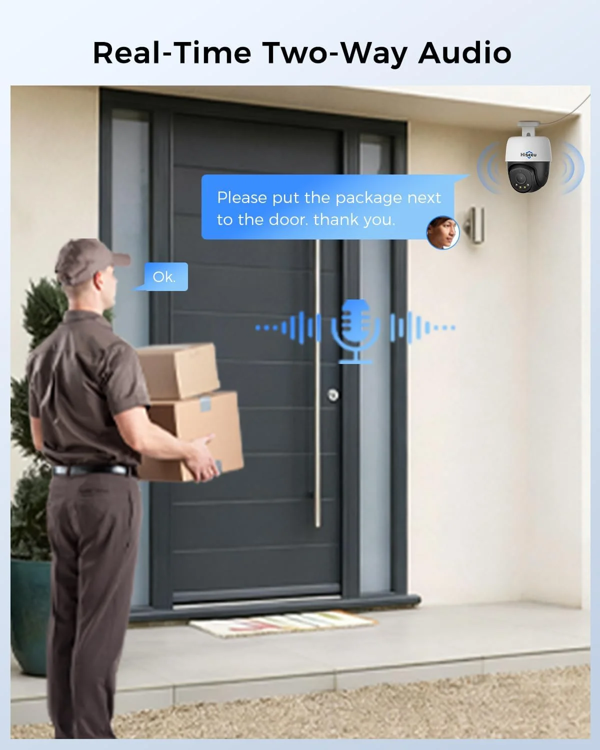 Outdoor Hiseeu 4K PoE security camera installed on a property exterior