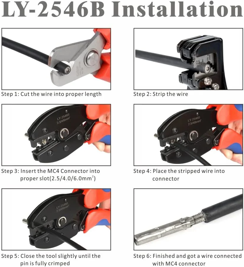 Detail of solar cable termination with iCrimp tools