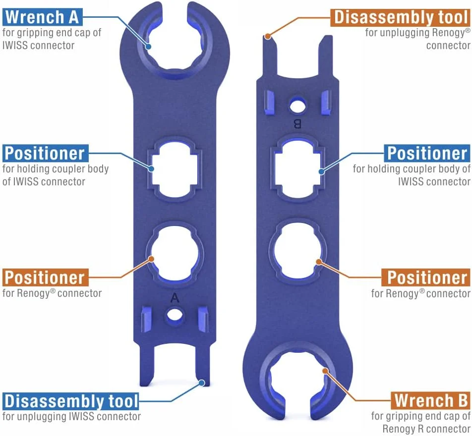 Close-up of iCrimp solar connector wrenches