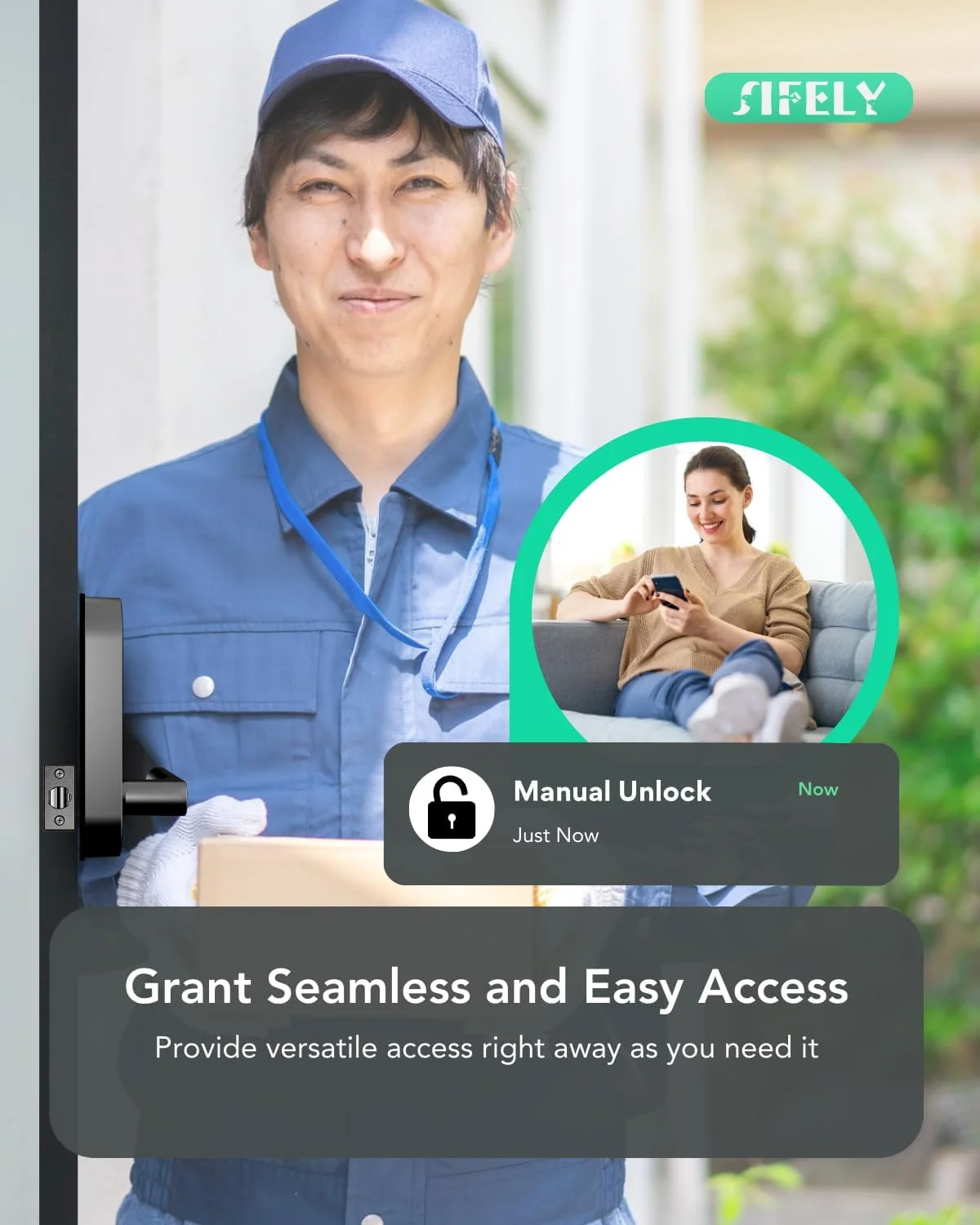 The smart door lock's handle and knob design