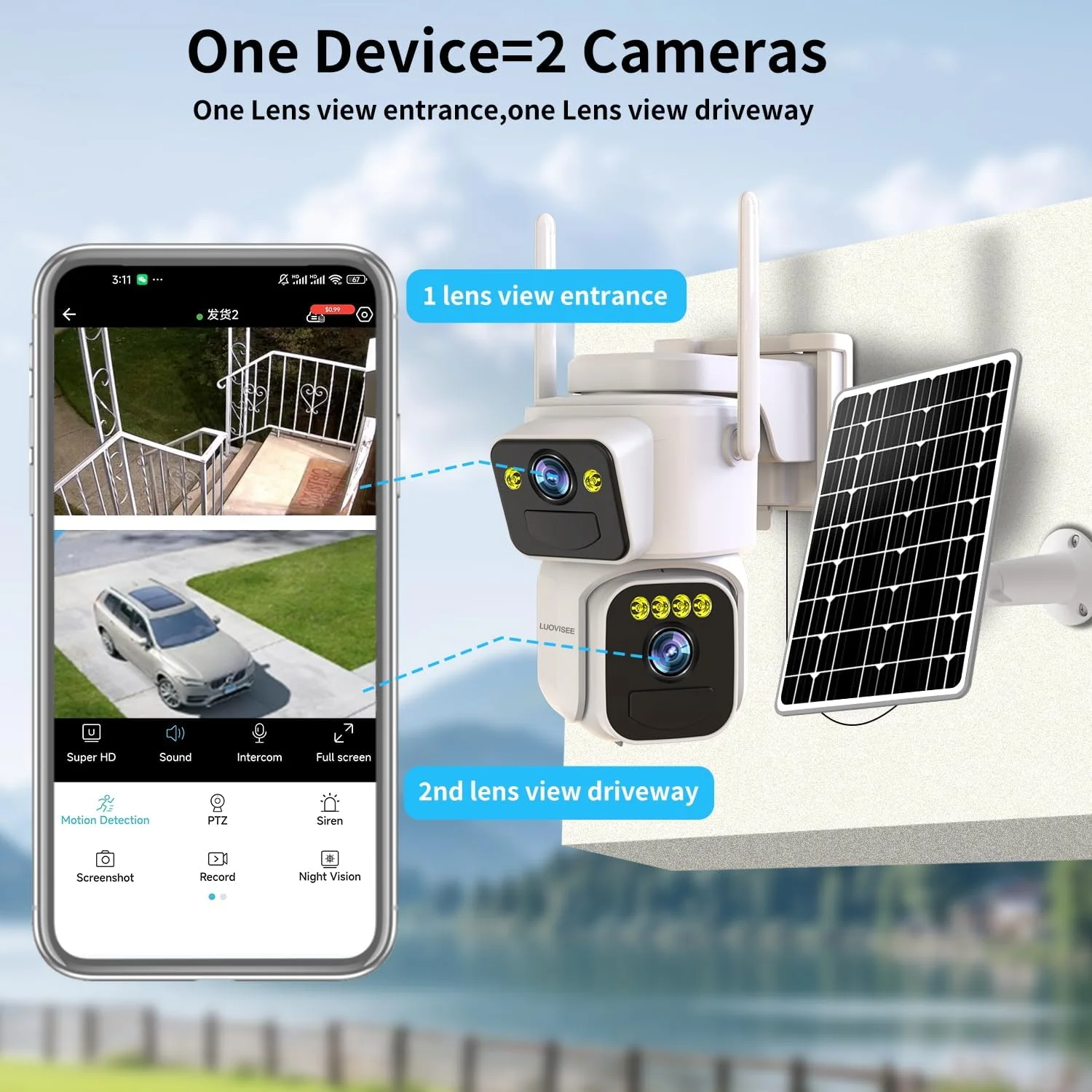 Demonstration of the Luovisee Dual Lens Solar Camera's PTZ functionality, highlighting its wide range of motion.