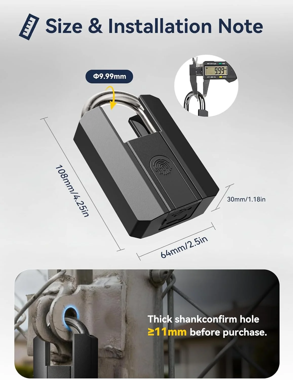 Close-up of the NexusLab Fingerprint Padlock's advanced biometric sensor