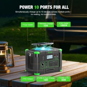 Portable Power Station 1000W, 999Wh Solar Generator, Pure Sine Wave AC Outlet with PD 60W USB-C Fast Charging, Outdoor Camping RV Van Home Backup Off-Grid Living view 5