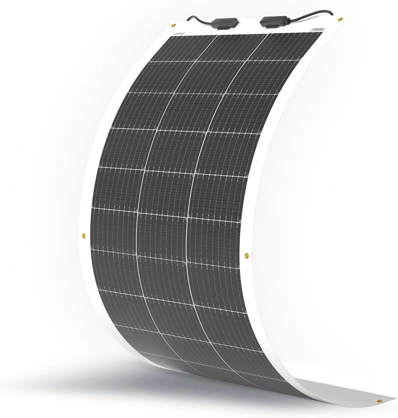 Renogy 100 Watt Flexible Solar Panel showcasing its thin profile and monocrystalline cells