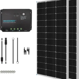 Renogy 200 Watt 12 Volt Monocrystalline Solar Panel Starter Kit with 2 Pcs 100W Solar Panel and 30A PWM Charge Controller for RV, Boats, Trailer, Camper, Marine ,Off-Grid System view 1