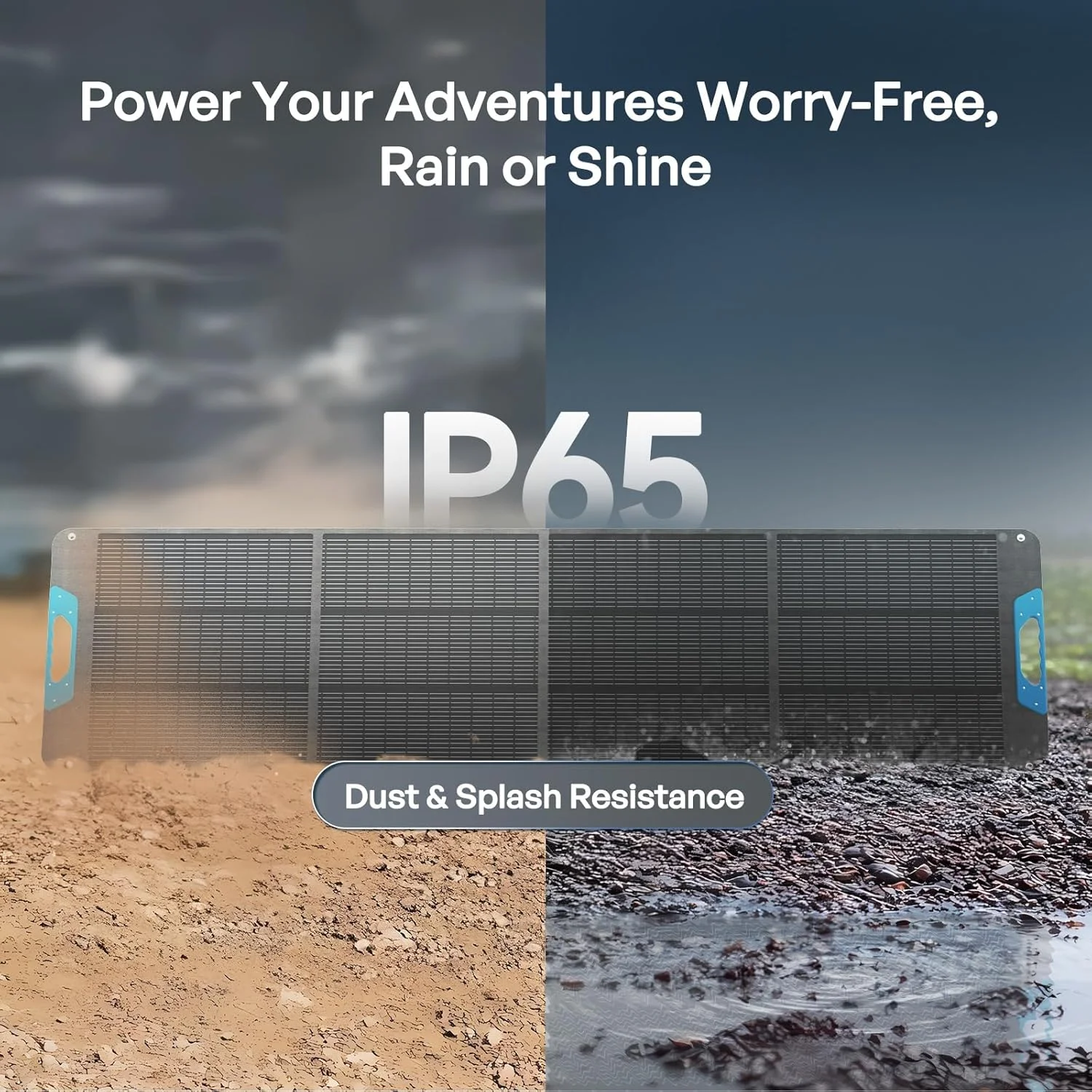 Renogy 200W solar panel in a slightly wet environment, showing IP65 rating