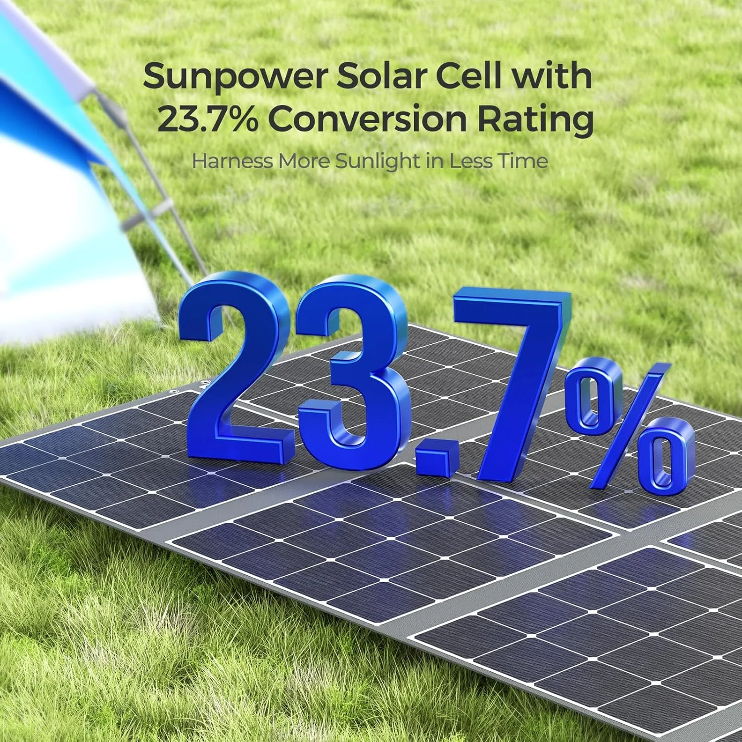 Detailed shot of the ETFE protective coating on the Renogy 400W solar panel, highlighting its weather-resistant properties.