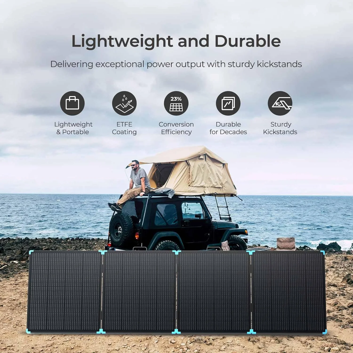 Close-up of the monocrystalline solar cells on the Renogy 400W panel