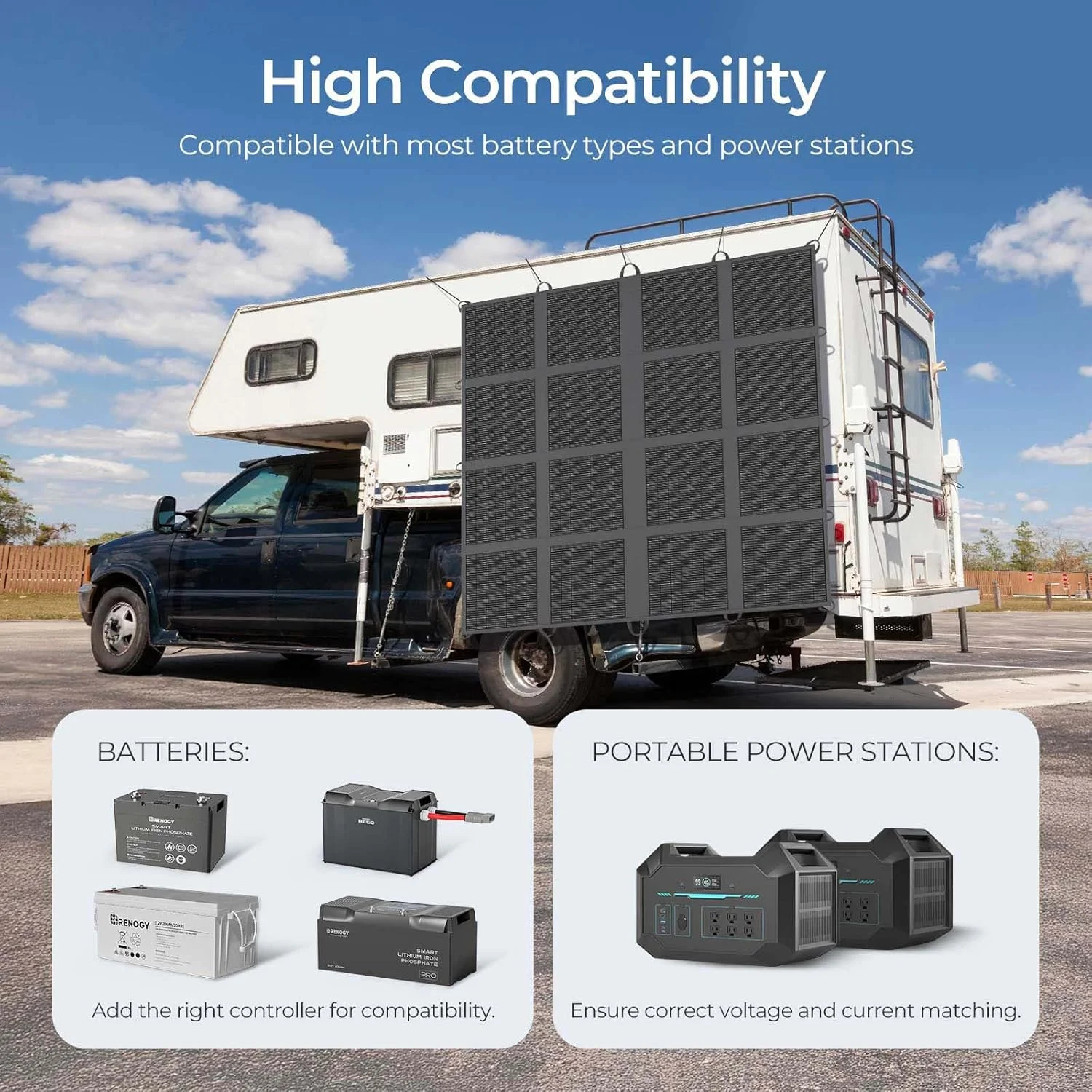 Renogy REGO 400W solar panel deployed in an outdoor setting, illustrating its practical use
