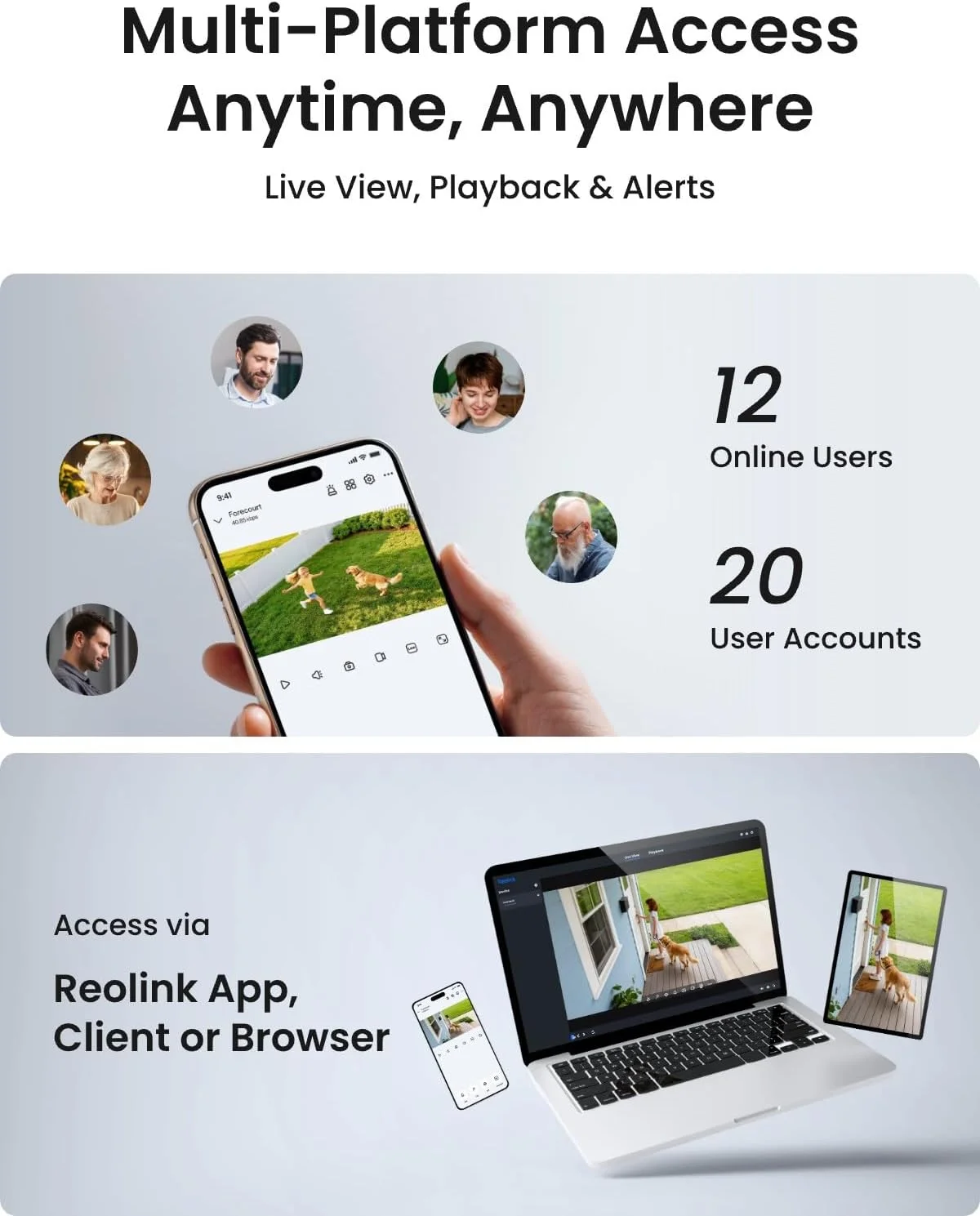 Reolink app interface showing live camera feeds