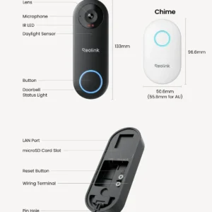 REOLINK Video Doorbell WiFi Camera - Wired 2K Outdoor, 5G&2.4G WiFi, 4:3 Wide View Angle, Smart Detection, Local Storage, No Subscription Front Door Home Security, Customized Reolink Chime