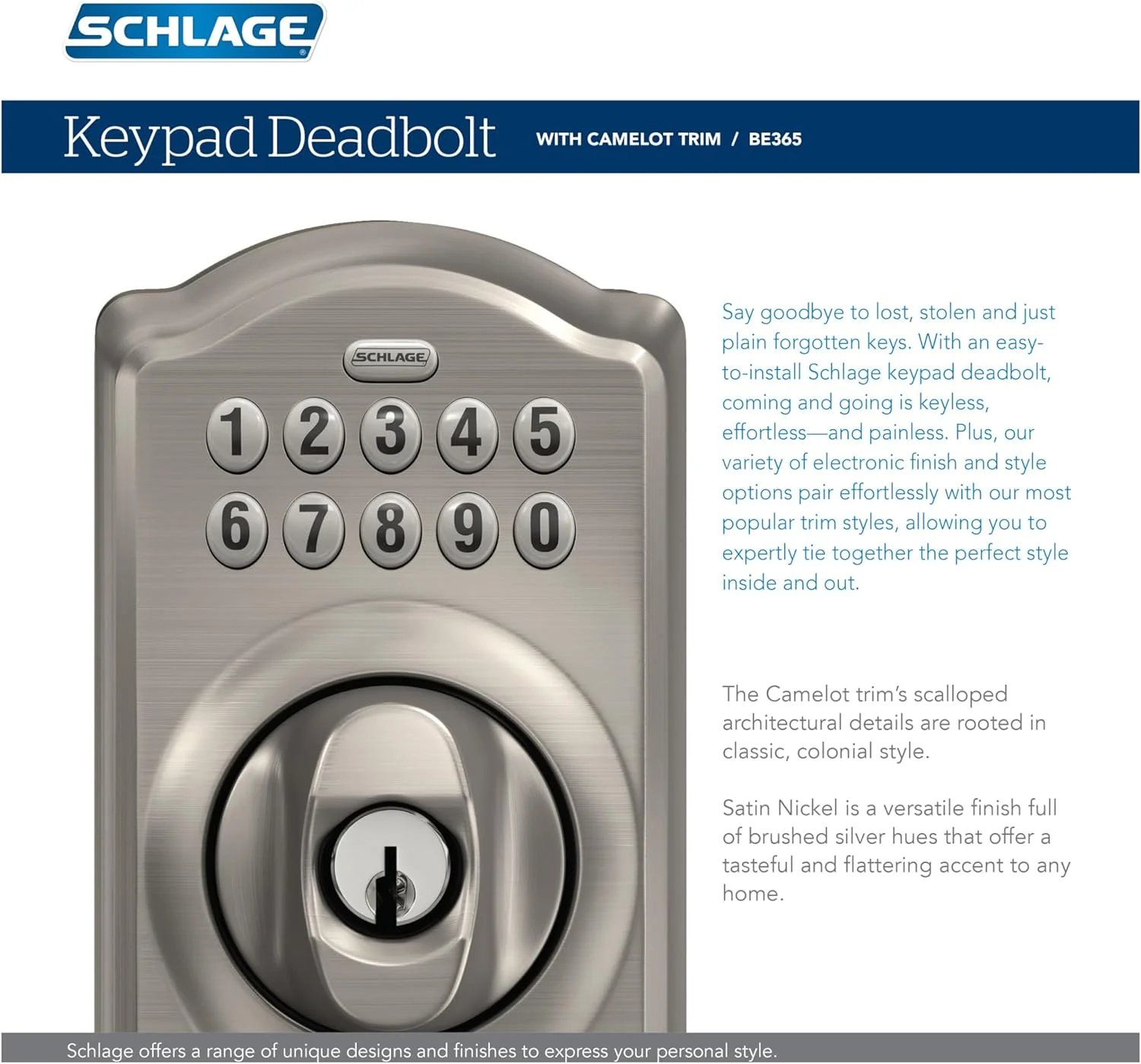 Package contents of the Schlage BE365 CAM 622 deadbolt