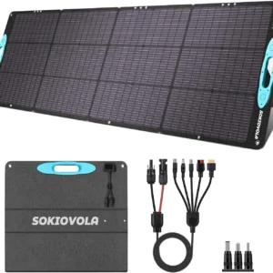 SOKIOVOLA 200W Portable Solar Panels for Power Station, IP68 Waterproof ETFE Foldable Solar Panel Kit 25% High Conversion Efficiency Solar Panel for Camping Outdoor RV Blackout view 1