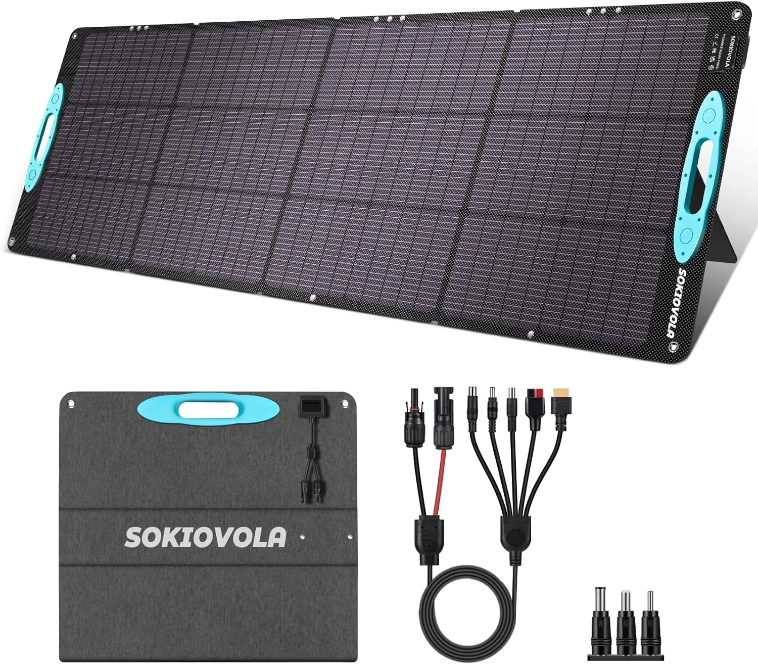 SOKIOVOLA 200W Portable Solar Panel unfolded with integrated kickstands