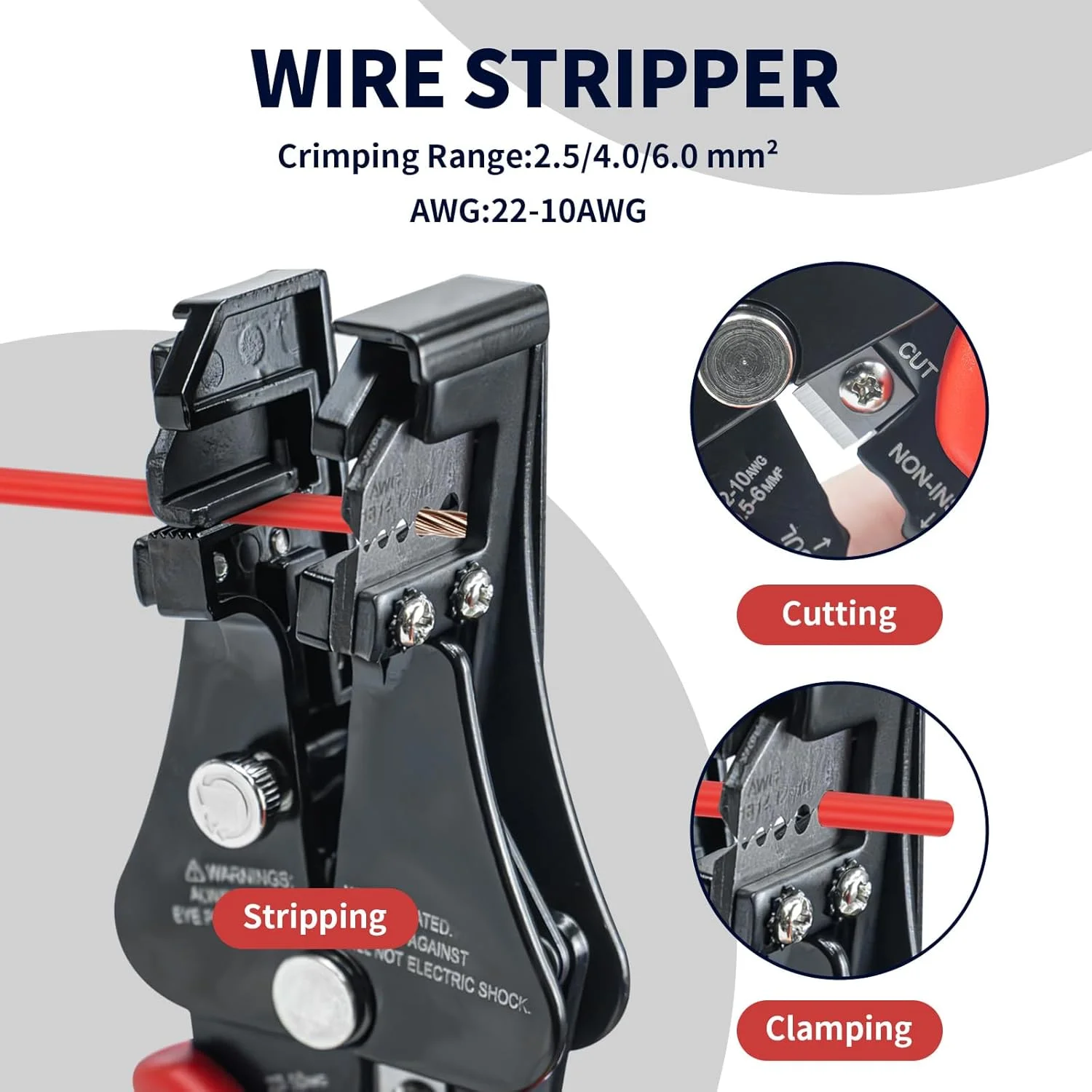 Demonstration of the wire stripper in action, showing a clean cut on solar PV cable.