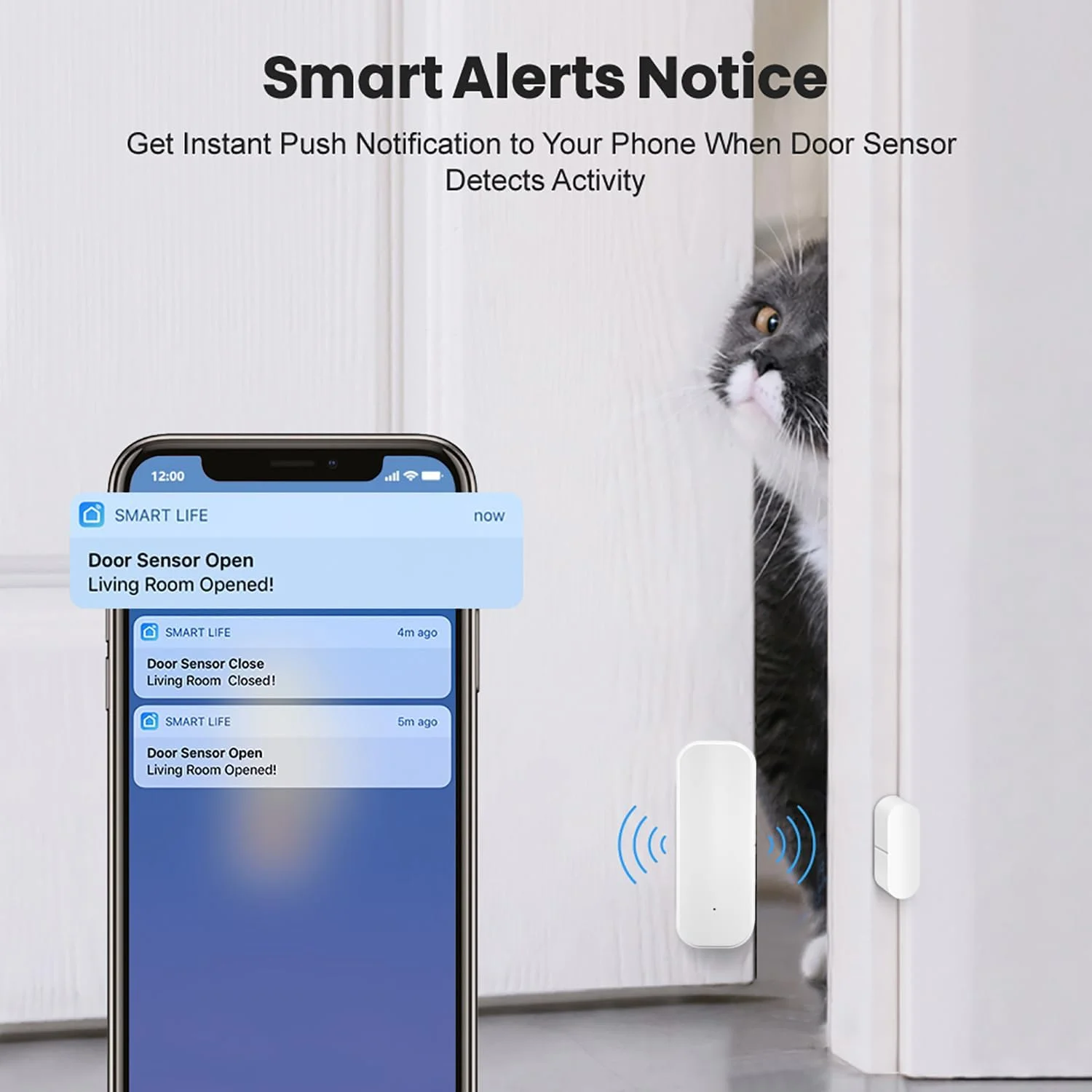 Close-up of Tuya Smart WiFi Door Sensor with AAA batteries