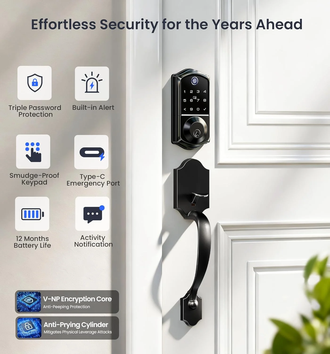 Components of the Veise VE017-H smart lock laid out, showing the mechanical lock cylinder