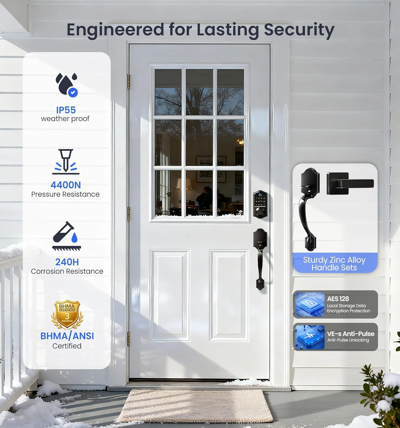 The Veise VE017-H smart lock in a functional setting, demonstrating its operational use