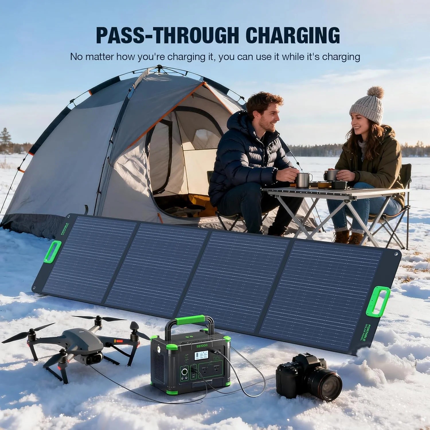 1000W Portable Power Station, 999Wh Solar Generator Backup Battery with Pure Sine Wave, Solar/AC/Car Chargable for Camping, RV, Home Emergency & Outdoor Adventures