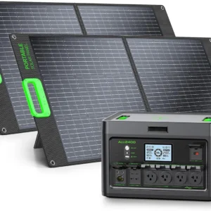2400W Portable Power Station with 2x100W Solar Panel (Ship Separately) | 1843.2Wh LiFePO4 Battery Backup for Home Use,Solar Generator,4 AC Outlets Up to 2400W, for Outdoor,Off-Grid Living,RV Trip view 1