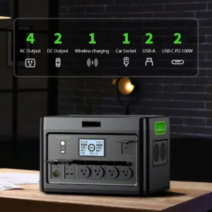 2400W Portable Power Station with 2x100W Solar Panel (Ship Separately) | 1843.2Wh LiFePO4 Battery Backup for Home Use,Solar Generator,4 AC Outlets Up to 2400W, for Outdoor,Off-Grid Living,RV Trip view 3