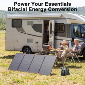 400W Bifacial Portable Solar Panel, 33V Lightweight Foldable Solar Charger for Power Station, IP68 Waterproof High Efficiency with Adjustable Kickstands for Camping RVs Home Backup view 2