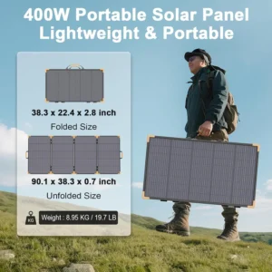 400W Bifacial Portable Solar Panel, 33V Lightweight Foldable Solar Charger for Power Station, IP68 Waterproof High Efficiency with Adjustable Kickstands for Camping RVs Home Backup view 5