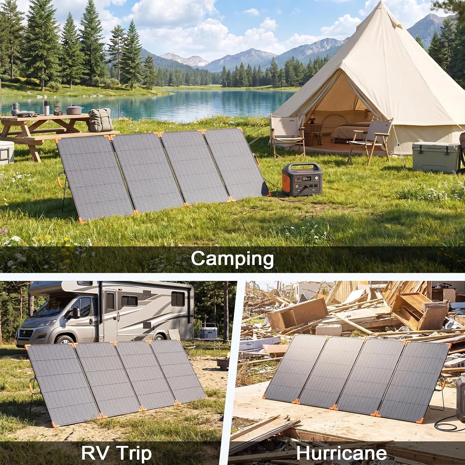 400W Bifacial Portable Solar Panel, 33V Lightweight Foldable Solar Charger for Power Station, IP68 Waterproof High Efficiency with Adjustable Kickstands for Camping RVs Home Backup