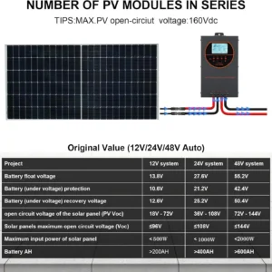 40A MPPT Solar Charge Controller, 12V/24V/36V/48V Auto Recognition, Max 160V PV Input, LCD Display Intelligent Voltage Regulator, Compatible with AGM, Gel, Flooded and Lithium Batteries view 5