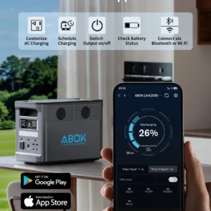 ABOK Ark2000 Portable Power Station with Asp400 400W Solar Panels, 1536Wh LiFePO4 Solar Generator Kit, 2000W AC Output, Expandable to 4.6kWh, 1.3 Hr 0-100%, UPS, App for Emergency, RV, Off-Grid view 3