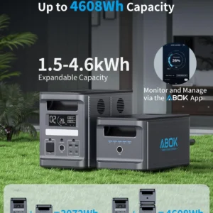 ABOK Ark2000 Portable Power Station with Asp400 400W Solar Panels, 1536Wh LiFePO4 Solar Generator Kit, 2000W AC Output, Expandable to 4.6kWh, 1.3 Hr 0-100%, UPS, App for Emergency, RV, Off-Grid