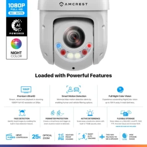 Amcrest 2MP Outdoor PTZ POE + IP Camera Pan Tilt Zoom (Optical 25x Motorized) Camera Security Speed Dome, CMOS Image Sensor, 328ft Night Vision, POE+ (802.3at) F1.6, IP66, IP2M-863EW-AI-V3 view 2